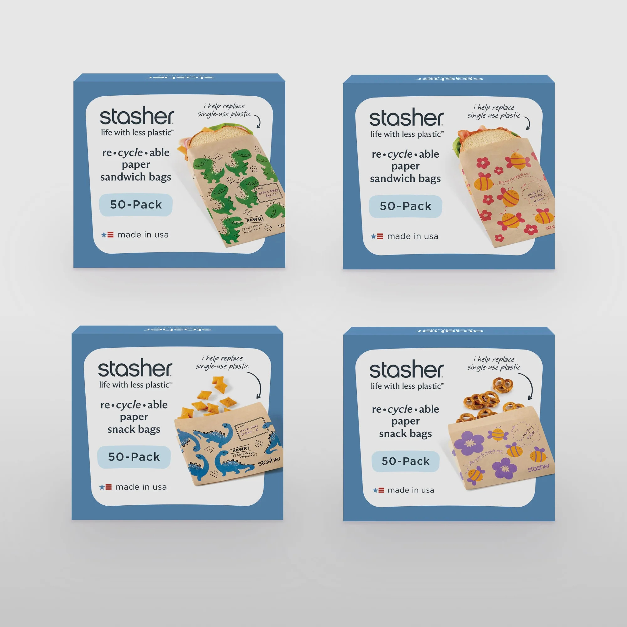 Recyclable Paper Bags 4-Pack Sandwich and Snack | Stasher | Stasher Bag