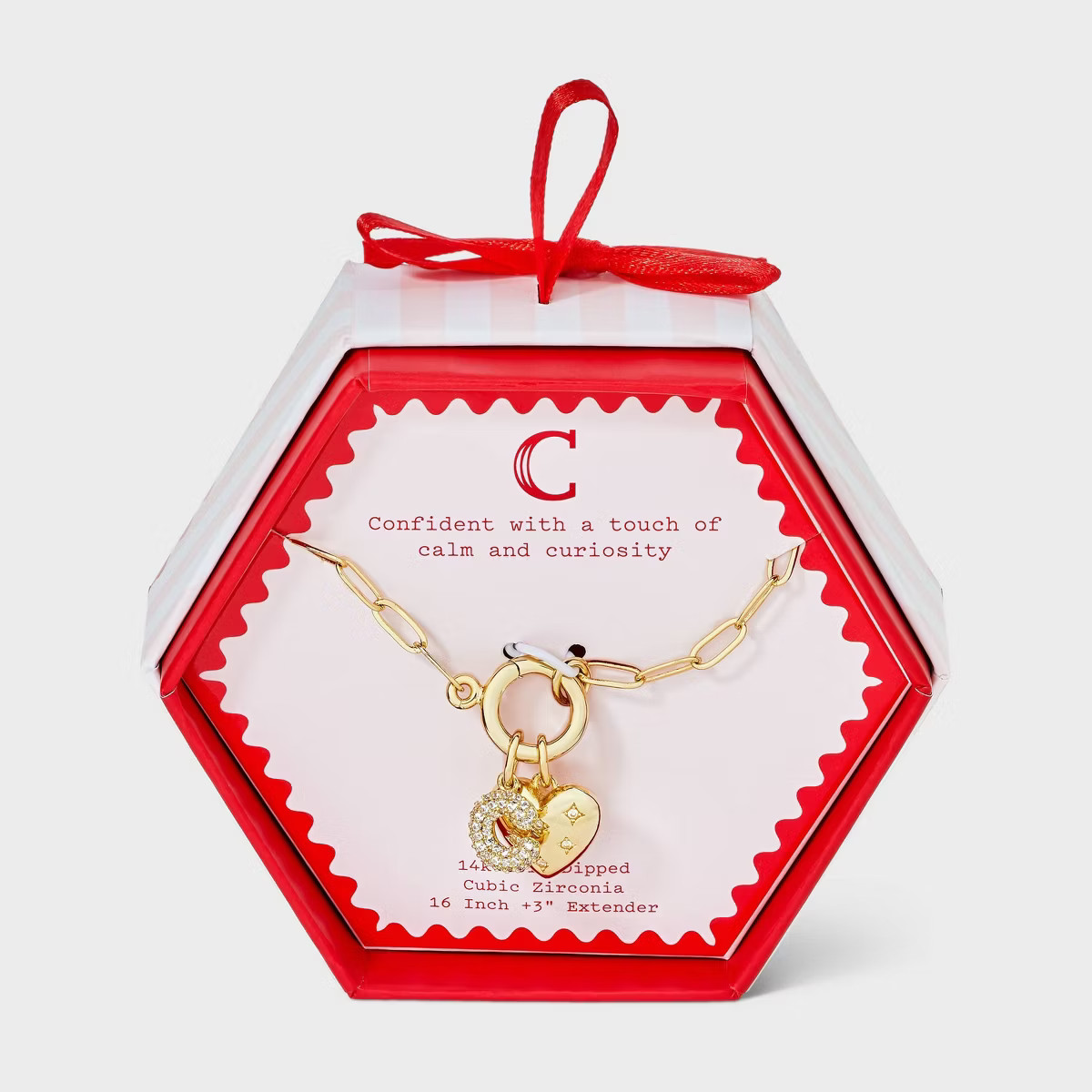14K Gold Dipped Cubic Zirconia Puffy Heart Charm Initial Necklace - A New Day™ Gold | Target
