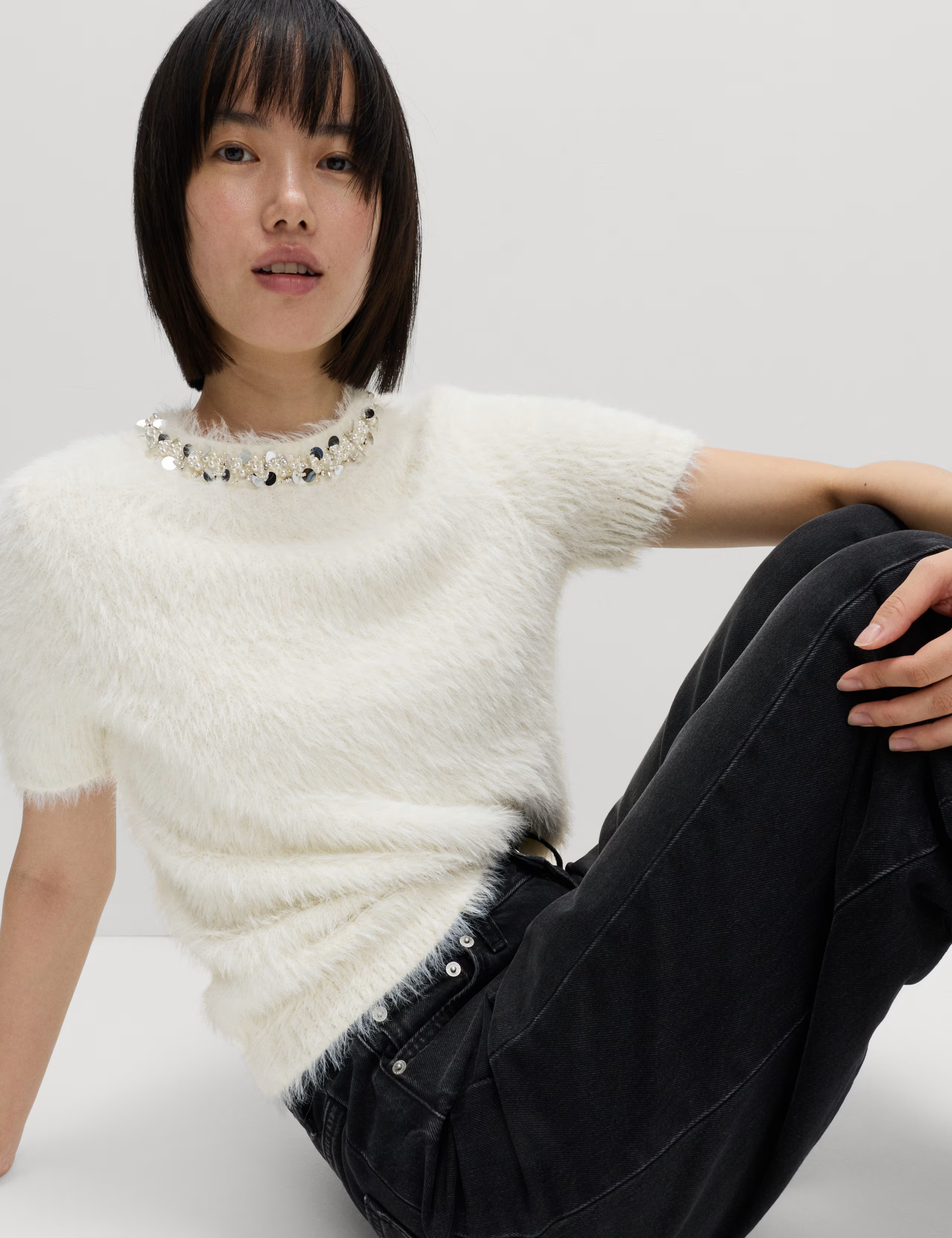 Embellished Crew Neck Fitted Knitted Top | Marks & Spencer (UK)