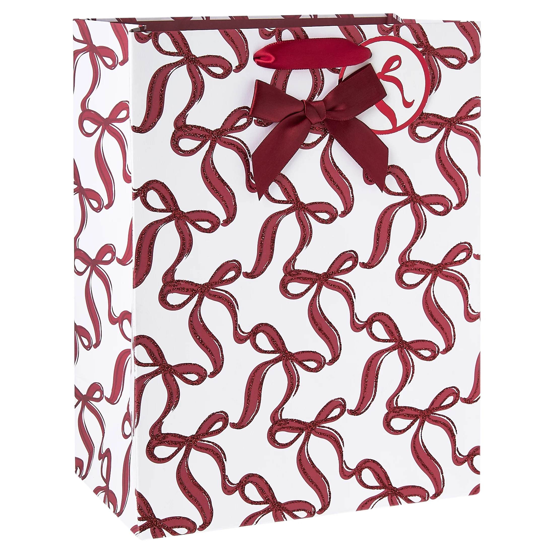 Medium Red and White Bows Christmas Paper Gift Bag, 7.5" x 10", by My Texas House | Walmart (US)