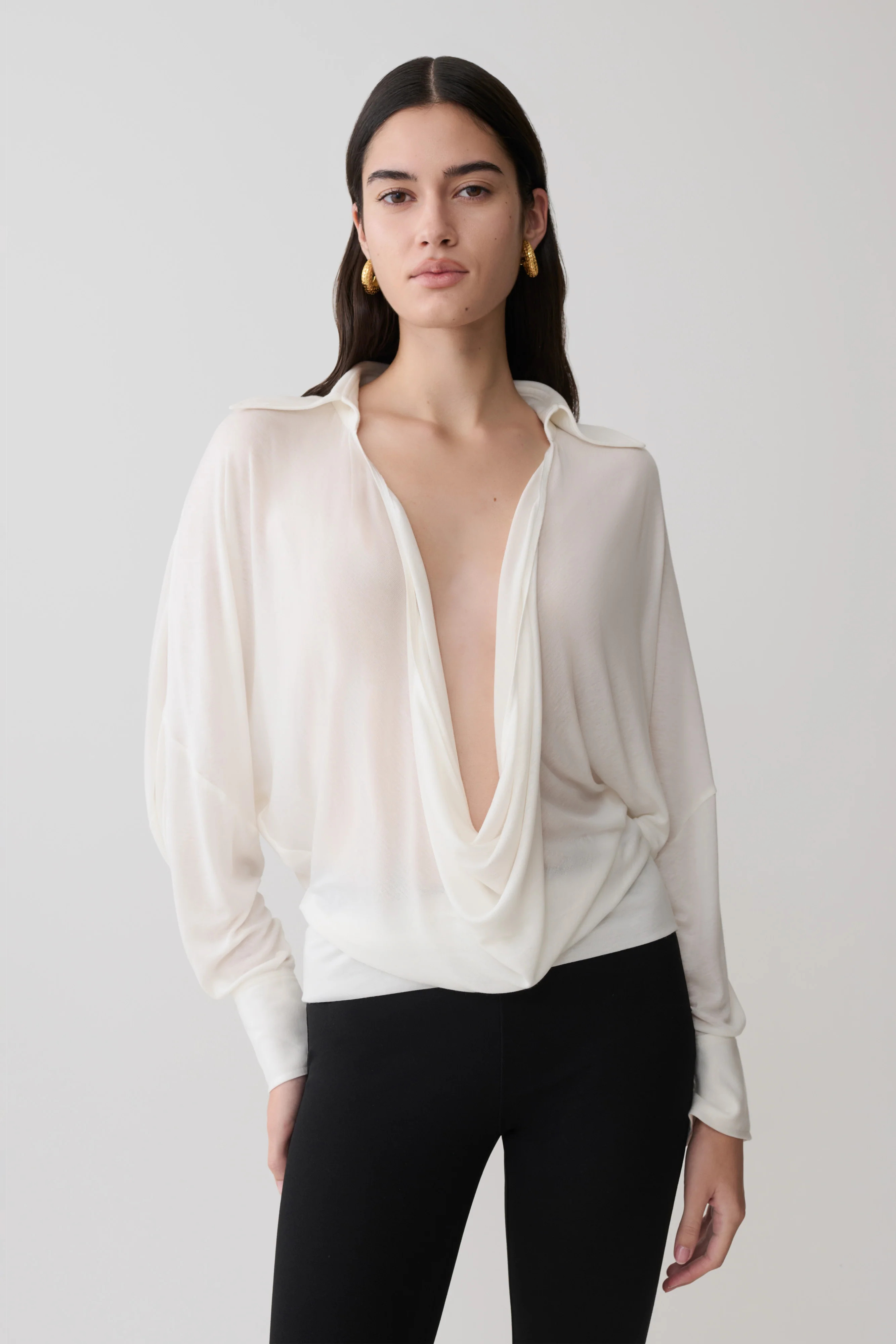 Berkley Draped Long Sleeve Shirt - White | Meshki (APAC)