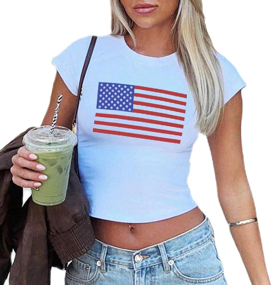 Y2k Baby Tees Women Short Sleeve Graphic Print T- Shirt Summer Slim Crop Top for Teen Girls Aesth... | Amazon (US)