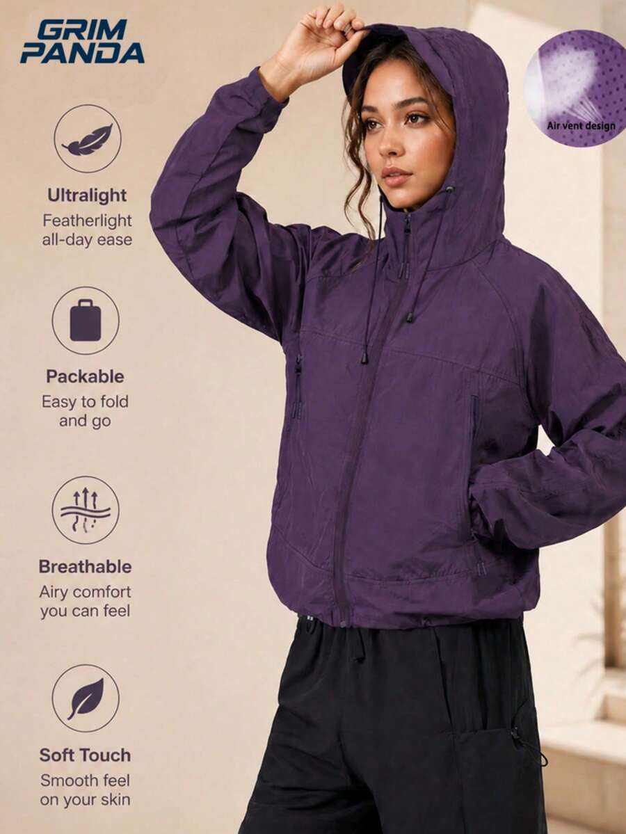 GRIM PANDA Women's UPF Sun Protection Packable Skin Jacket, Lightweight Breathable Cool-Feel Zipp... | SHEIN
