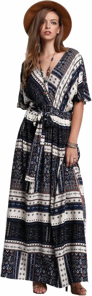 Milumia Women's Boho Split Tie-Waist Vintage Print Maxi Dress | Amazon (US)