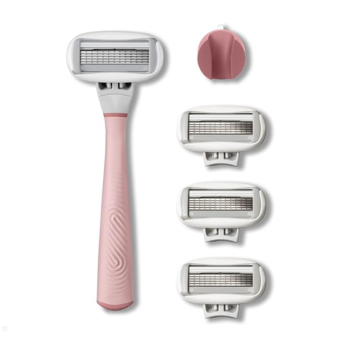 Flamingo 5-Blade Razors for Women - 1 Razor Handle + 4 5-Blade Refills + 1 Shower Holder - Rose | Amazon (US)