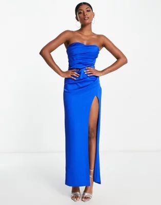 ASOS DESIGN satin drape bodice maxi dress in cobalt blue | ASOS (Global)