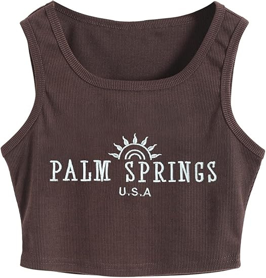 SweatyRocks Women's Summer Letter Graphic Print Round Neck Ribbed Knit Sleeveless Slim Crop Tank ... | Amazon (US)