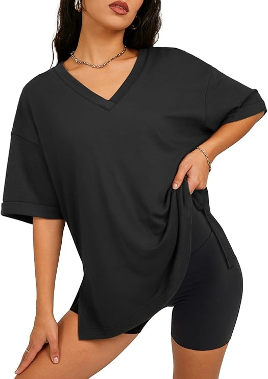 ATHMILE Oversized Tshirts for Women Summer 2026 V Neck Casual Workout Plus Size Tops Spring Fashi... | Amazon (US)