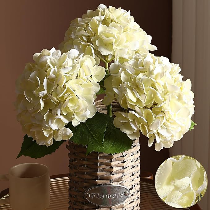 3Pcs Hydrangea Artificial Flowers, 22.44" Real Touch Latex Faux Hydrangea with Long Stems & Leave... | Amazon (US)