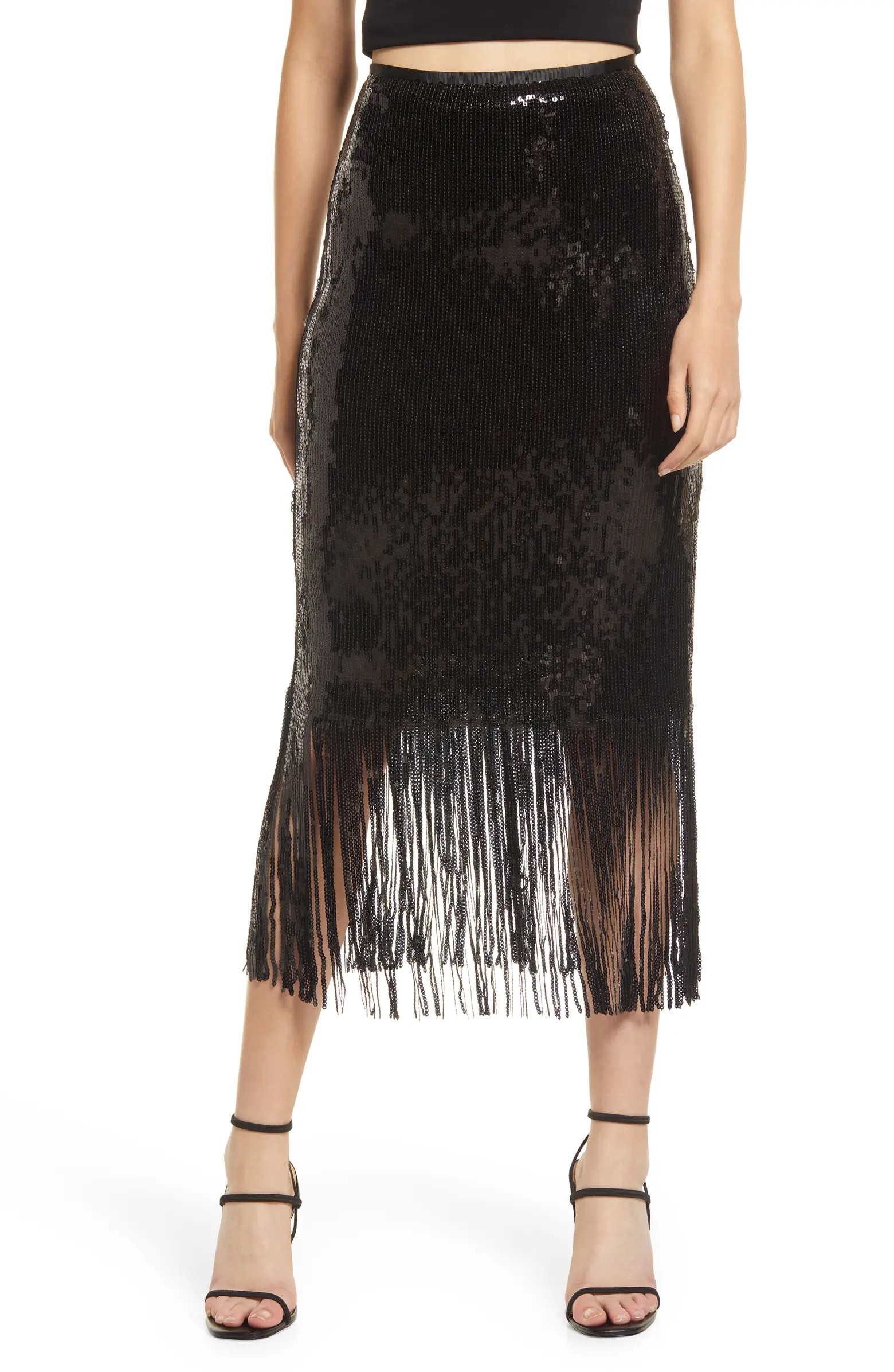 Lulus Toast to This Sequin Fringe Midi Skirt | Nordstrom | Nordstrom