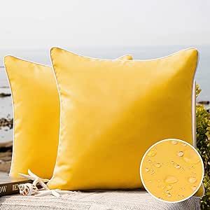 Phantoscope Pack of 2 Outdoor Waterproof Throw Pillow Covers Decorative Square Cushion Case Patio... | Amazon (US)