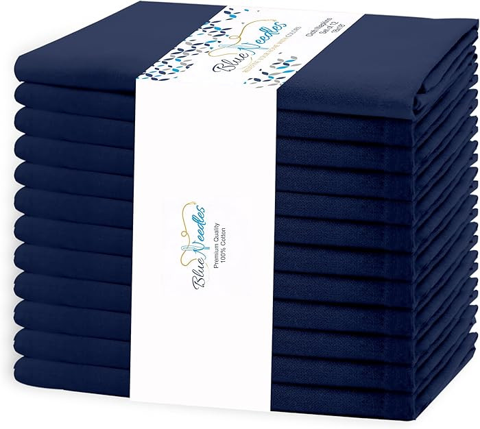 Blue Needles Solid Cloth Napkins Set of 12 Navy Blue 100% Cotton Dinner Napkins 18x18 inches - So... | Amazon (US)