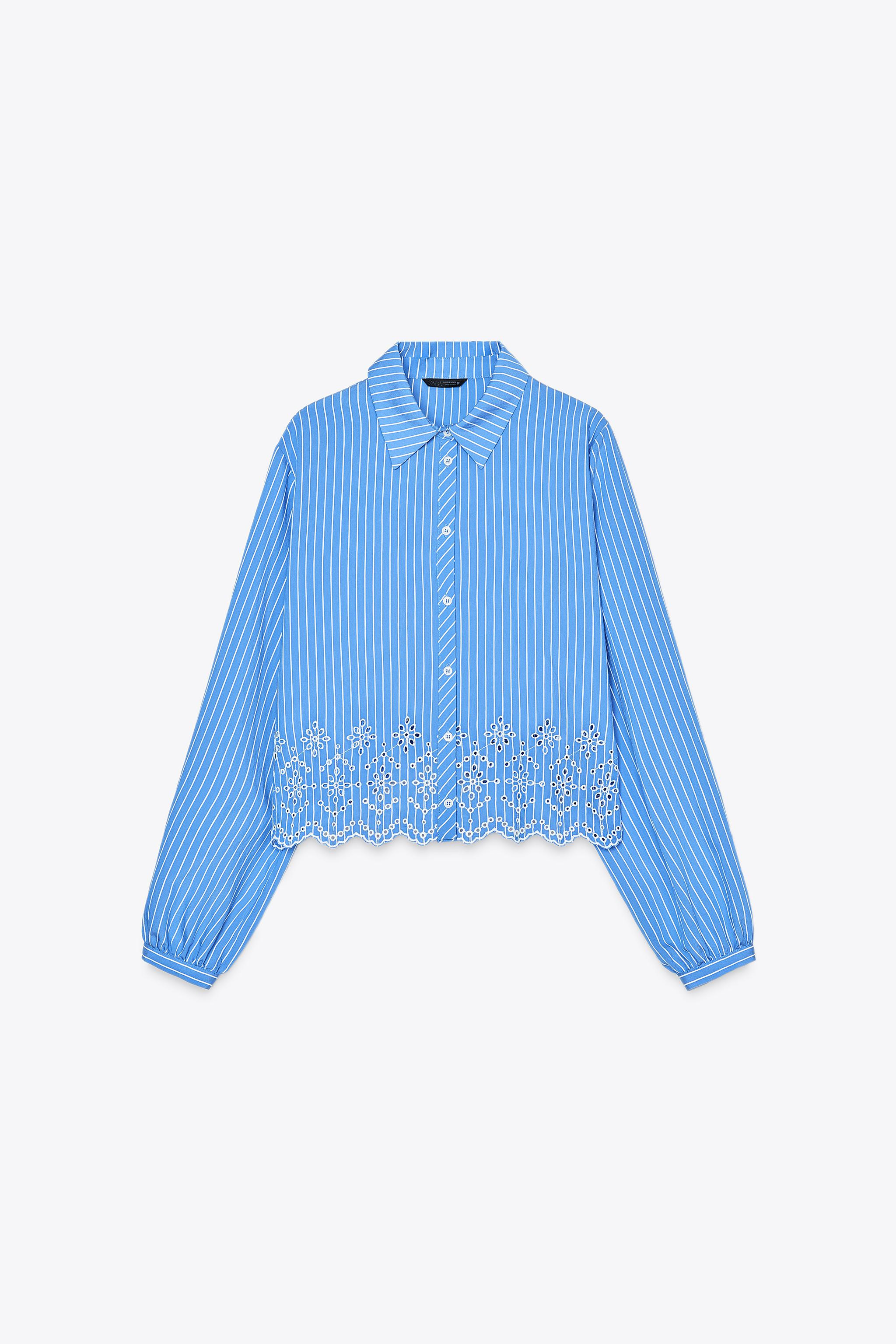 STRIPED EMBROIDERED EYELET SHIRT | Zara US