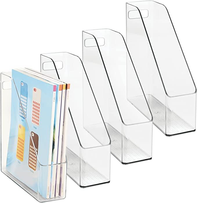 mDesign Plastic Slim Vertical File Folder Bin Storage Organizer with Handle - Hold Notebooks, Bin... | Amazon (US)