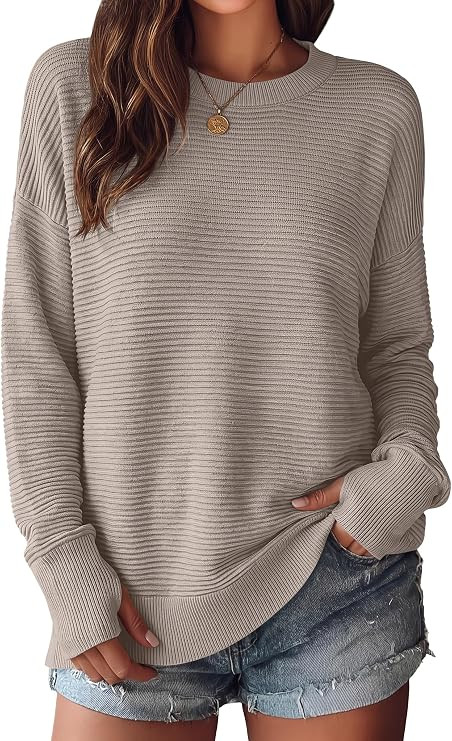 ANRABESS Women Long Sleeve Ribbed Sweaters & Thumb Hole | Casual Fall Outfits, Crew Neck Pullover... | Amazon (US)