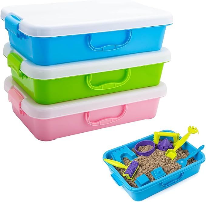 3 PCS Sand Container Compatible with Kinetic, Sand Tray with Lid, Stackable Sandbox Container, Pl... | Amazon (US)