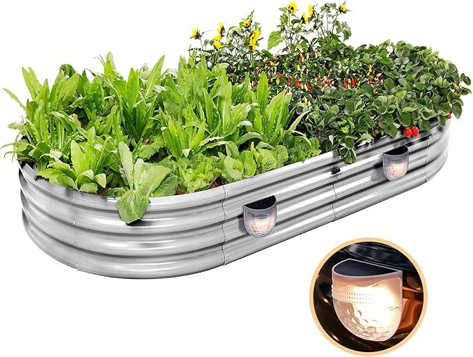 Land Guard Galvanized Raised Garden Beds Outdoor with 2 Magnetic Solar-Powered Lights(Grey), Meta... | Amazon (US)