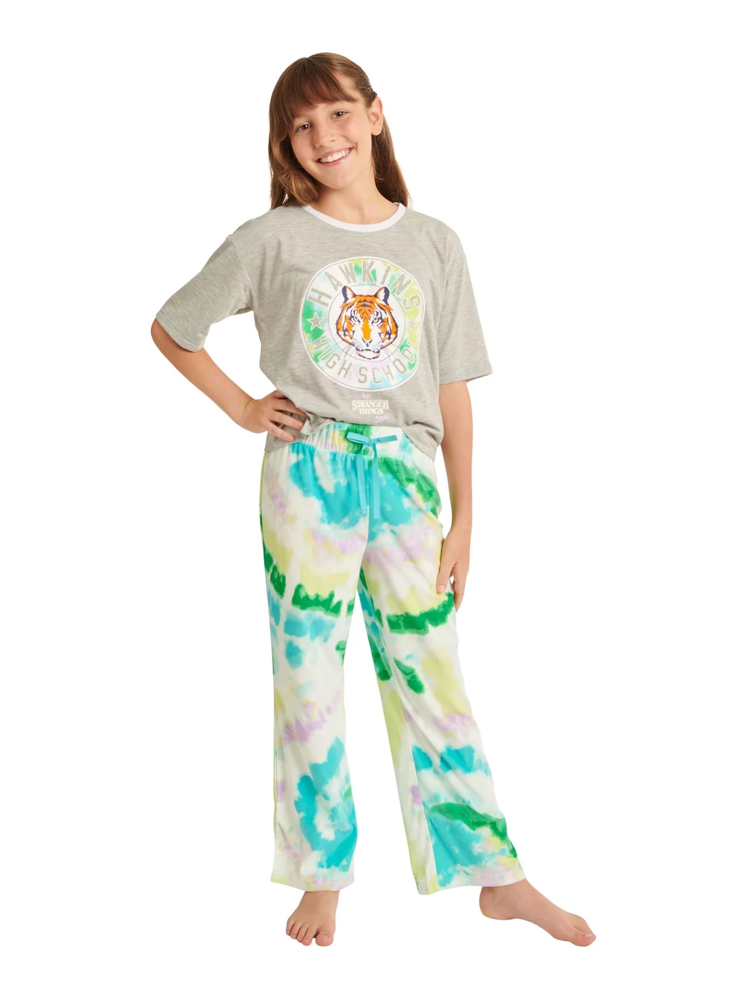 Justice Girls Stranger Things Short Sleeve Tee and Long Pant, 2-piece Pajama Set, Sizes 5-18 | Walmart (US)