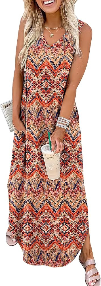 Sampeel Summer Dresses Maxi Dress Vacation Beach Sundresses 2025 with Pockets | Amazon (US)