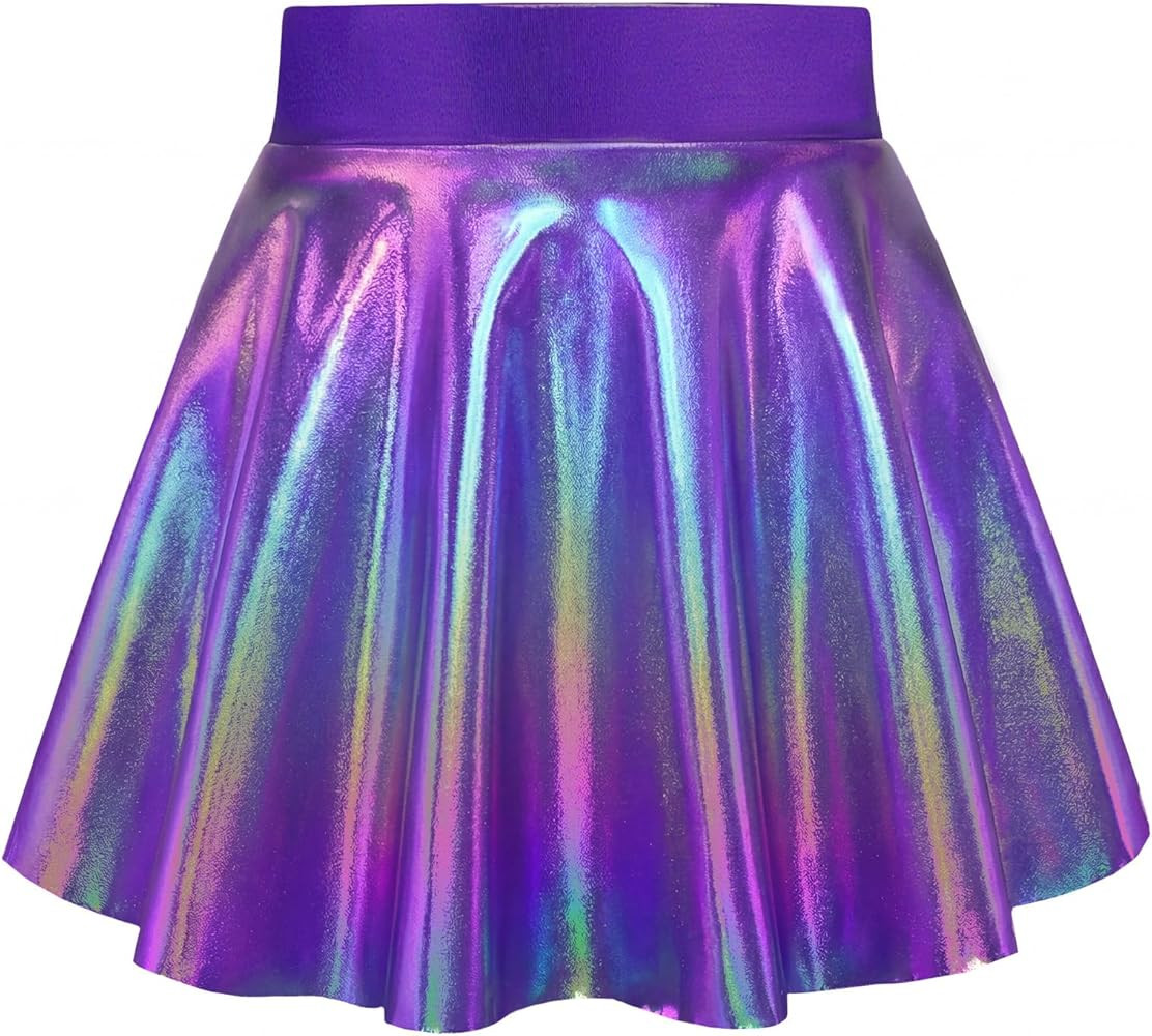 Girls Shiny Metallic Skirt Size 4t 5t Sparkly Purple Fashion A-Line Holographic Skort for Kids Gy... | Amazon (US)
