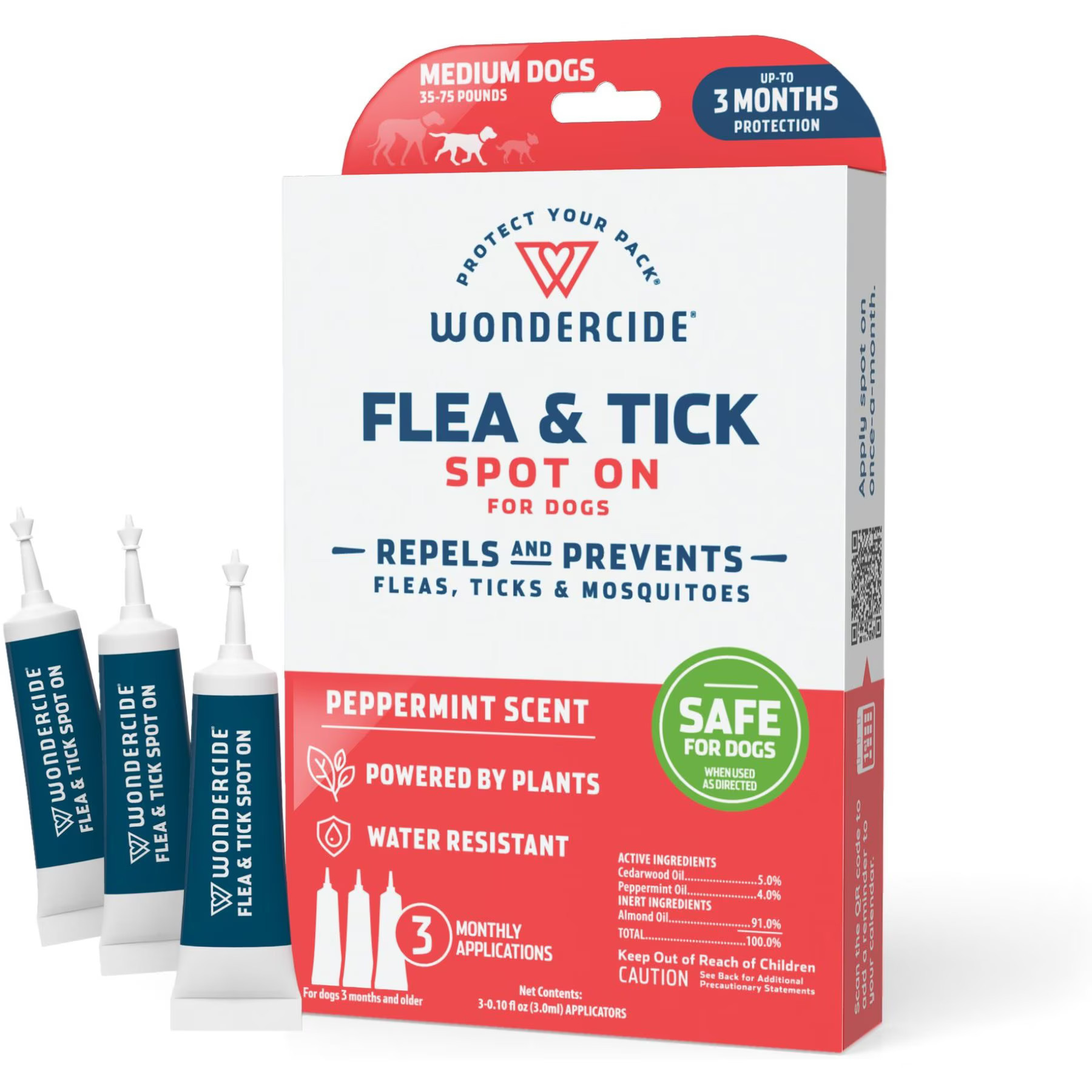 Wondercide Spot-On Flea & Tick Repellent with Natural Essential Oils for Medium Dogs, Peppermint, 3 doses (3-month supply) | Chewy