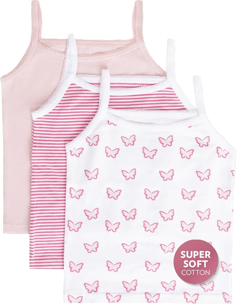 Feathers Butterfly + Stripe Super Soft Girls Undershirts Tagless Camisoles – Cotton Cami Girls ... | Amazon (US)