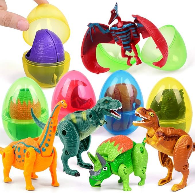 Easter Eggs Filled with Dinosaur Toys Jumbo Deformation Dinosaur Eggs Easter Egg Fillers Plastic ... | Amazon (US)