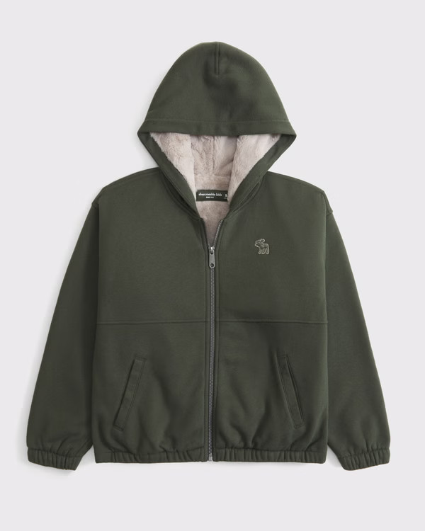 essential faux fur-lined full-zip hoodie | Abercrombie & Fitch (US)