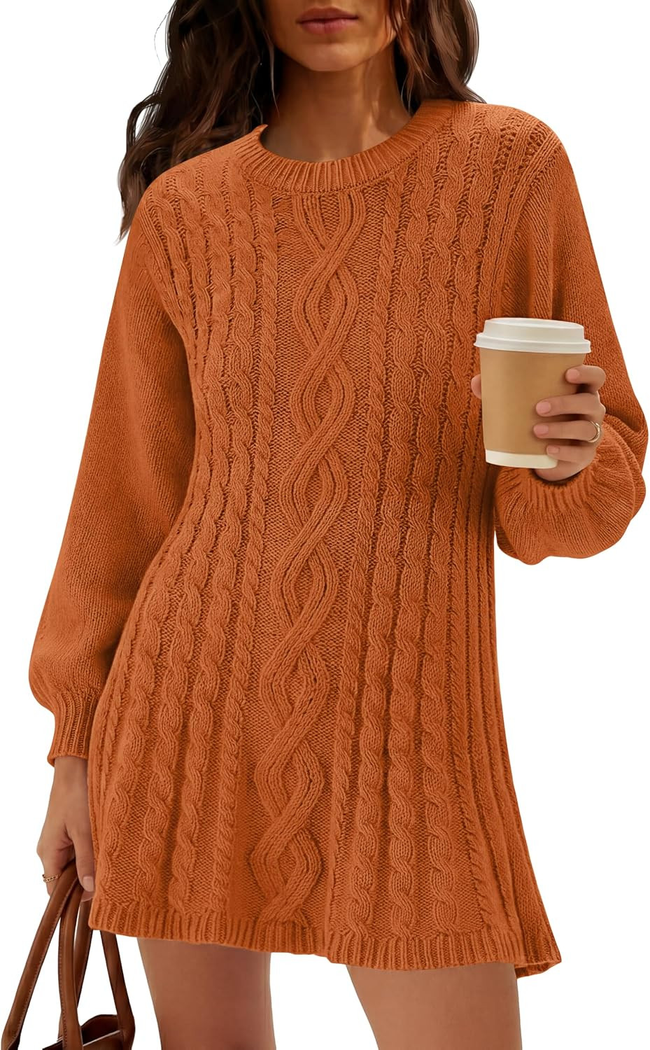 Womens Cable Knit Sweater Dress Long Sleeve Crew Neck Dresses | Amazon (US)