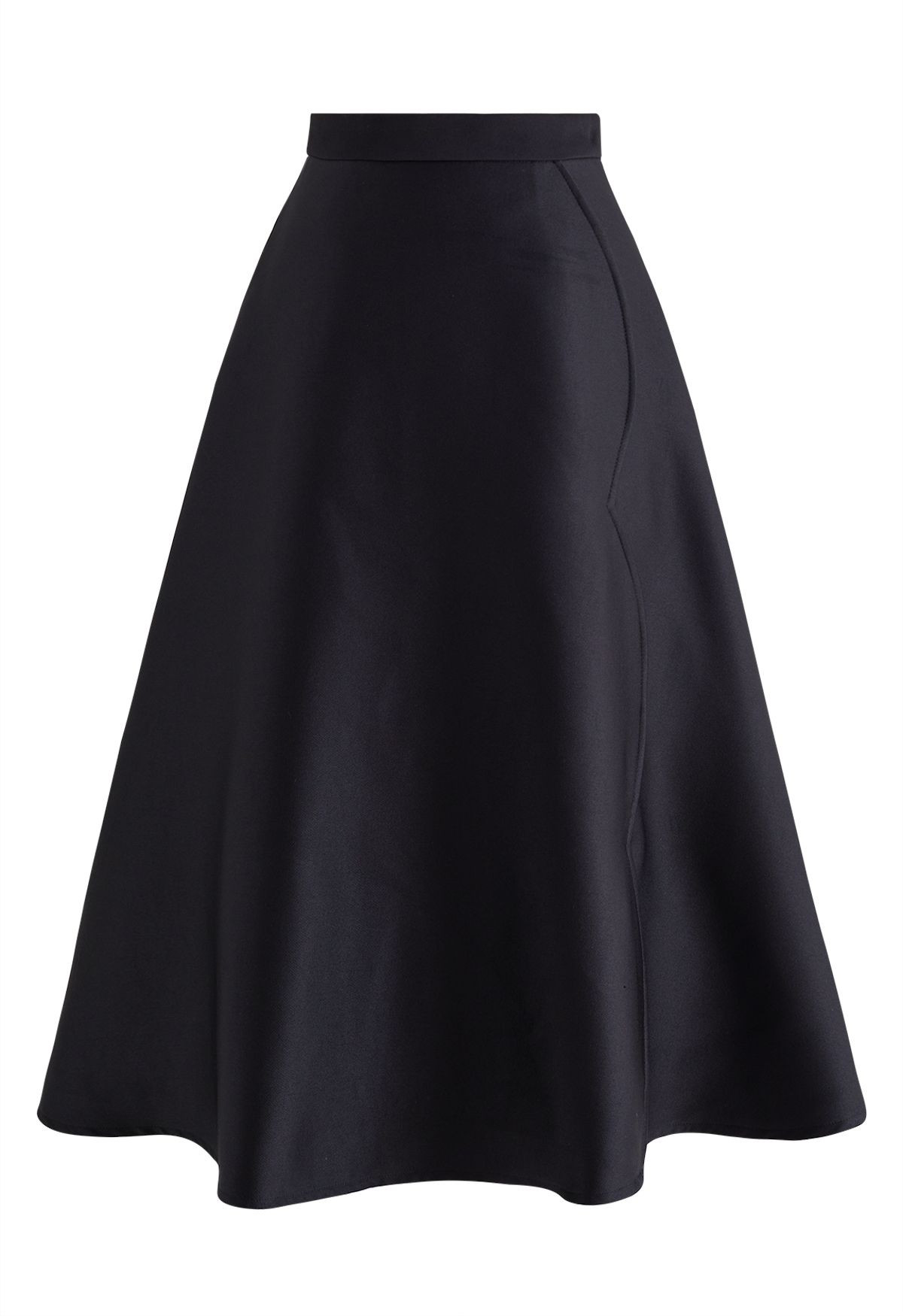 Wavy Line Flare Midi Skirt in Black | Chicwish
