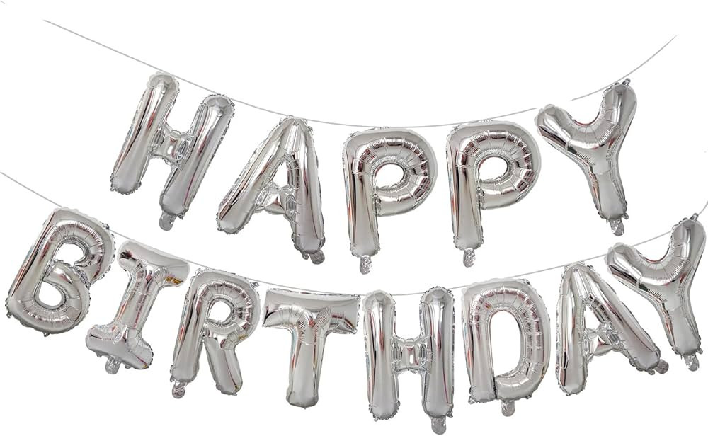KALOR Silver Happy Birthday Balloons Banner,16 Inch Mylar Foil Letters Sign,Reusable Balloons for... | Amazon (US)