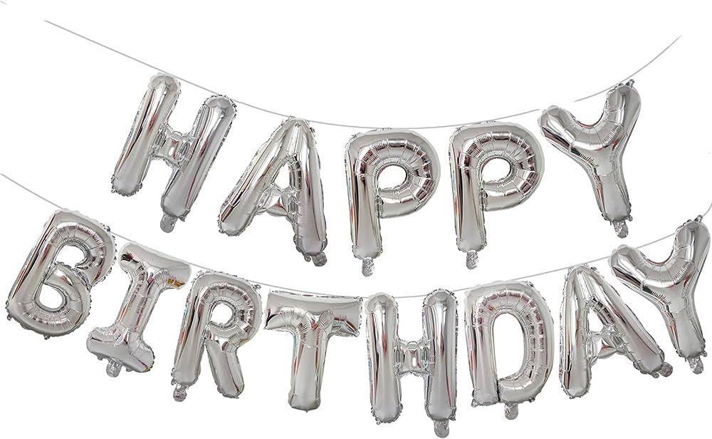 KALOR Silver Happy Birthday Balloons Banner,16 Inch Mylar Foil Letters Sign,Reusable Balloons for... | Amazon (US)
