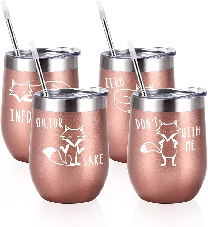 The Fox Series Wine Tumbler Set, Set of 4, Infoxicated, Zero Fox Given, Oh for Fox Sake, Don't Fo... | Amazon (US)