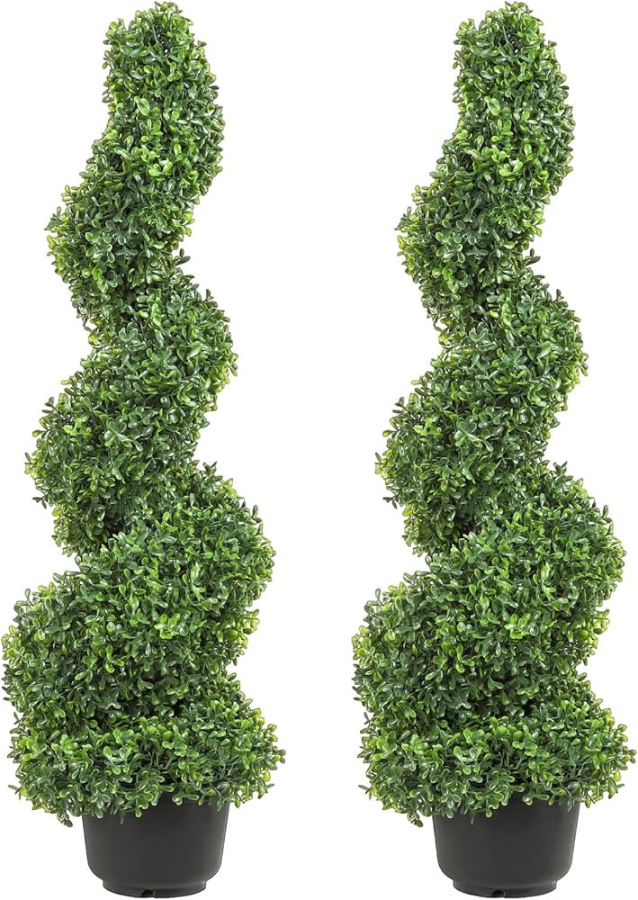 VEVOR Artificial Boxwood Spiral Topiary Trees, 4ft Tall (2 Pieces) Faux Plant Outdoor, All-Year G... | Amazon (US)