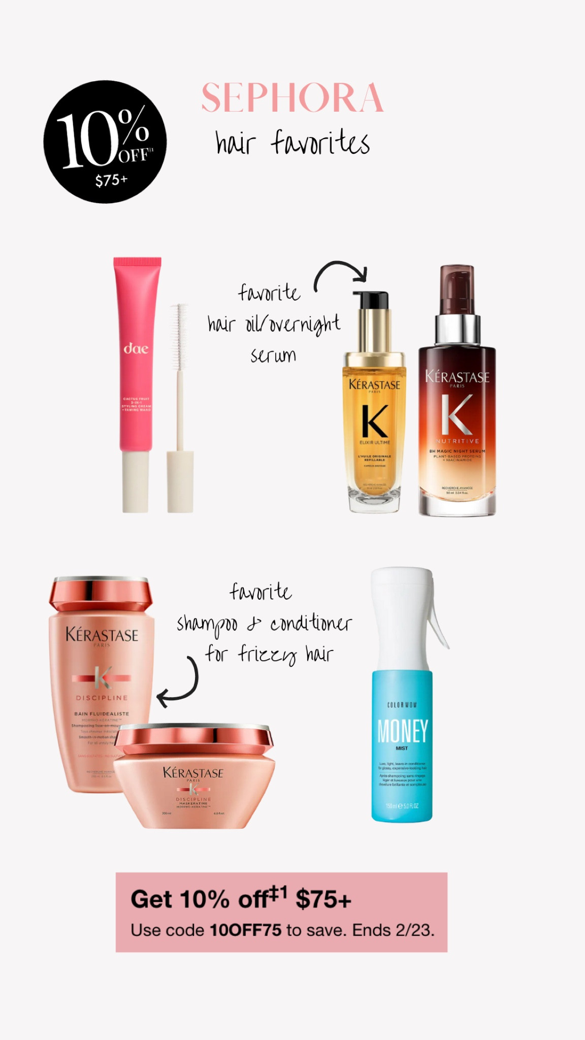 Sephora sale 10% off $75+ 
Use code 10OFF75
hair favorites linked below 🩷

#LTKBeauty #LTKSaleAlert #LTKFindsUnder100