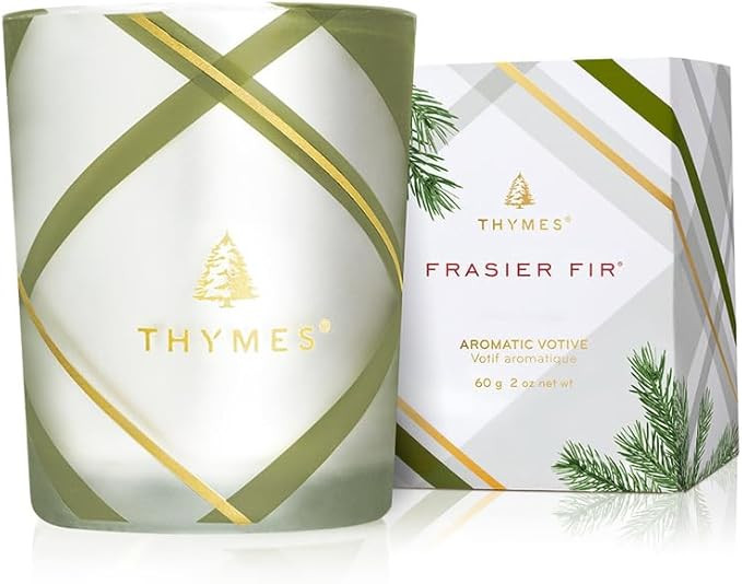 Thymes Frasier Fir Candle – Frosted Plaid Jar Candles – Green & White Candle Jar Design – S... | Amazon (US)
