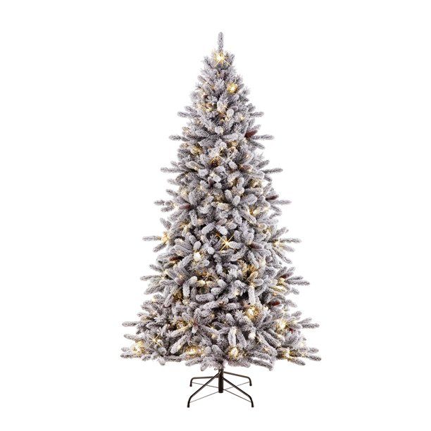 Puleo International 6.5 ft. Pre-lit Flocked ‎Bennington Fir Artificial Christmas Tree with 350 ... | Walmart (US)