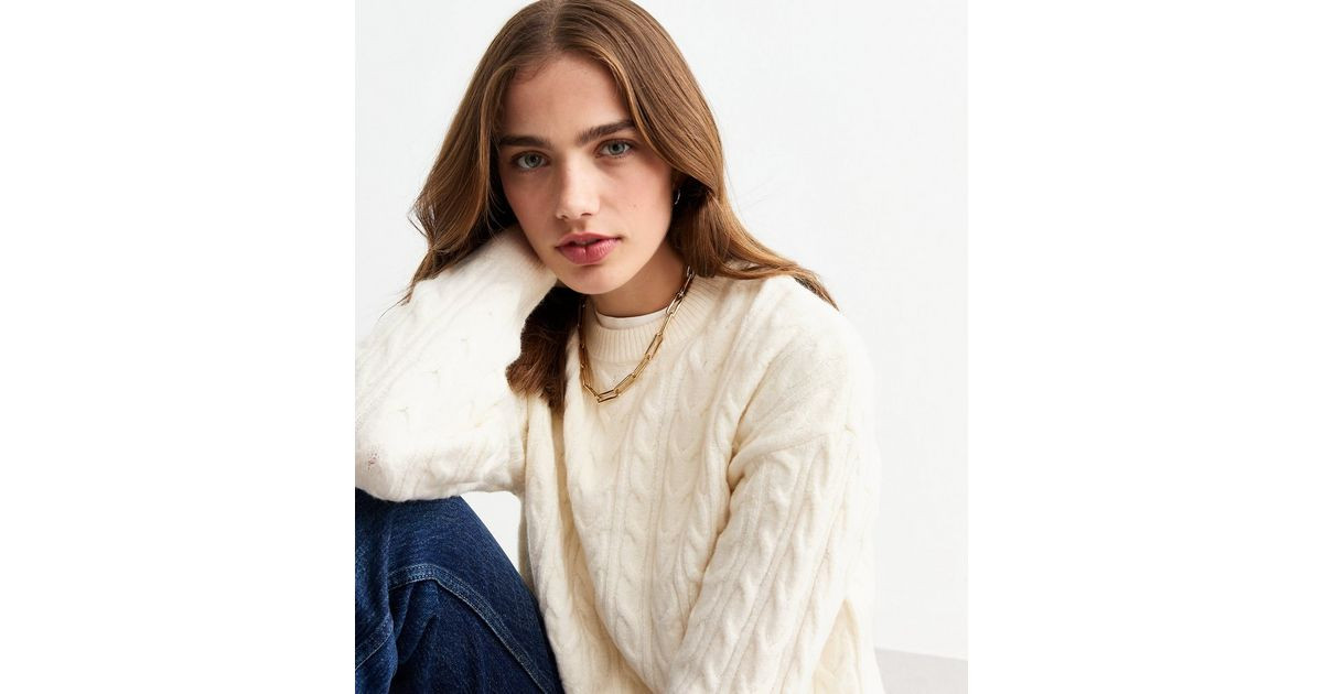 Off White Crew Neck Cable Knit Jumper
						
						Add to Saved Items
						Remove from Saved Ite... | New Look (UK)