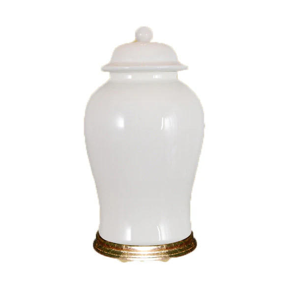 White Ginger Jar with Gold Base | Mintwood Home