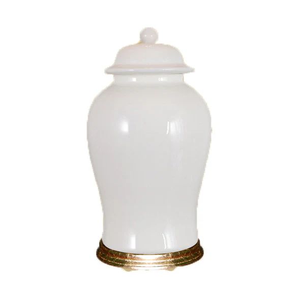 White Ginger Jar with Gold Base | Mintwood Home