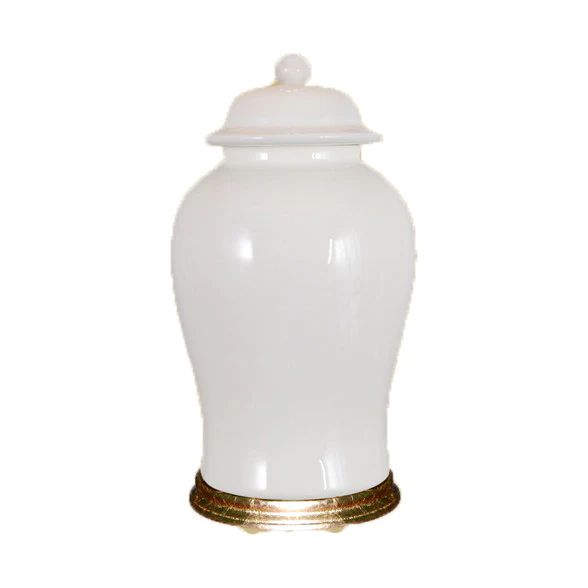 White Ginger Jar with Gold Base | Mintwood Home