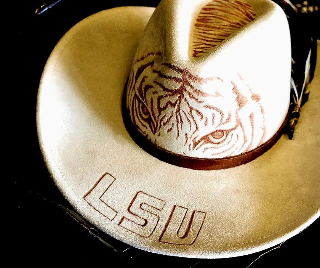Tiger Fan Hat LSU Hand-burned Cream Vegan Suede Tiger Bait and Eco-friendly - Etsy | Etsy (US)