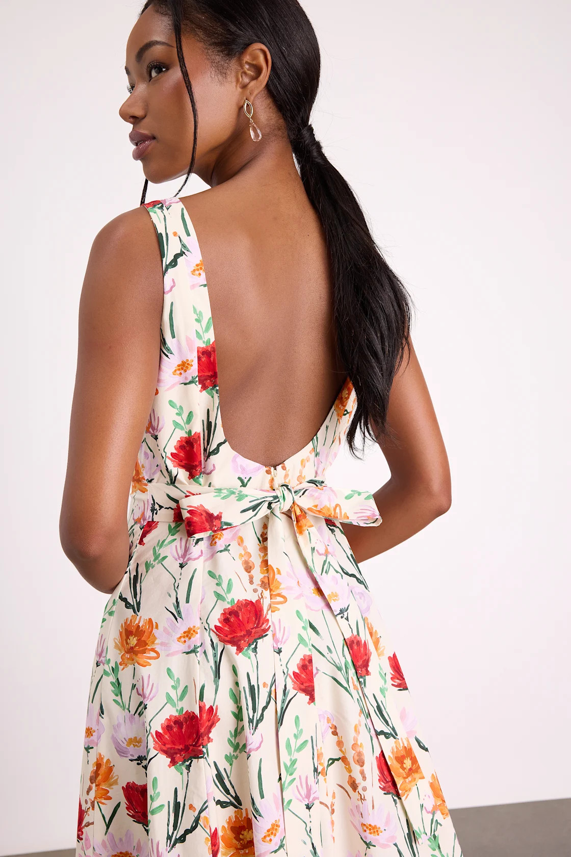Anneke Ivory Multi Floral Backless Midi Dress | Lulus