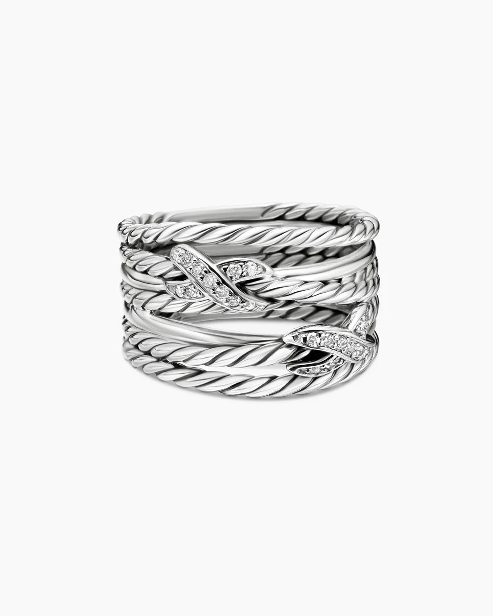 David Yurman | Double X Crossover Ring in Sterling Silver with Diamonds, 13mm | David Yurman