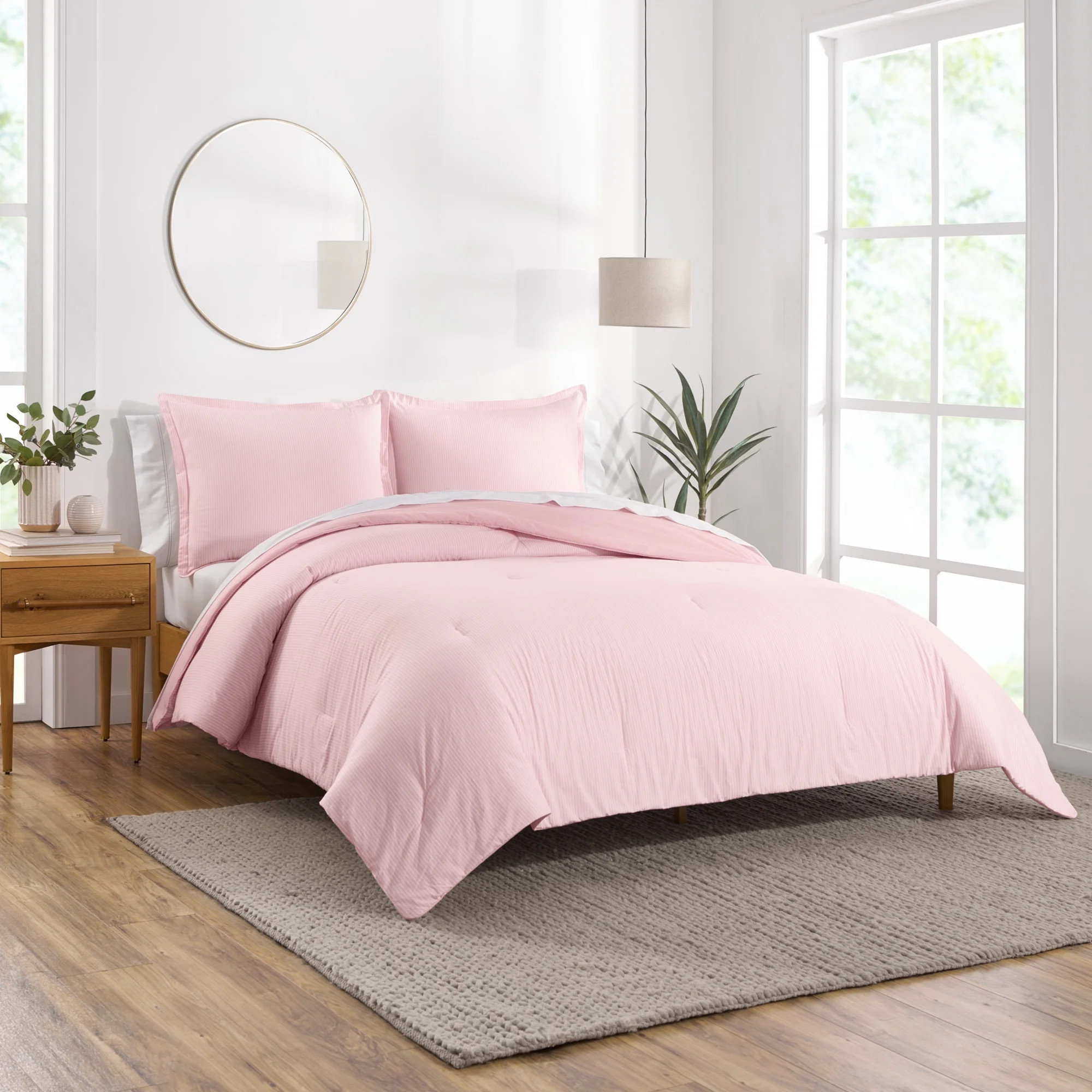 Gap Home Yarn Dyed Washed Chambray Stripe Reversible Organic Cotton Comforter Set, Twin, Blush, 2... | Walmart (US)