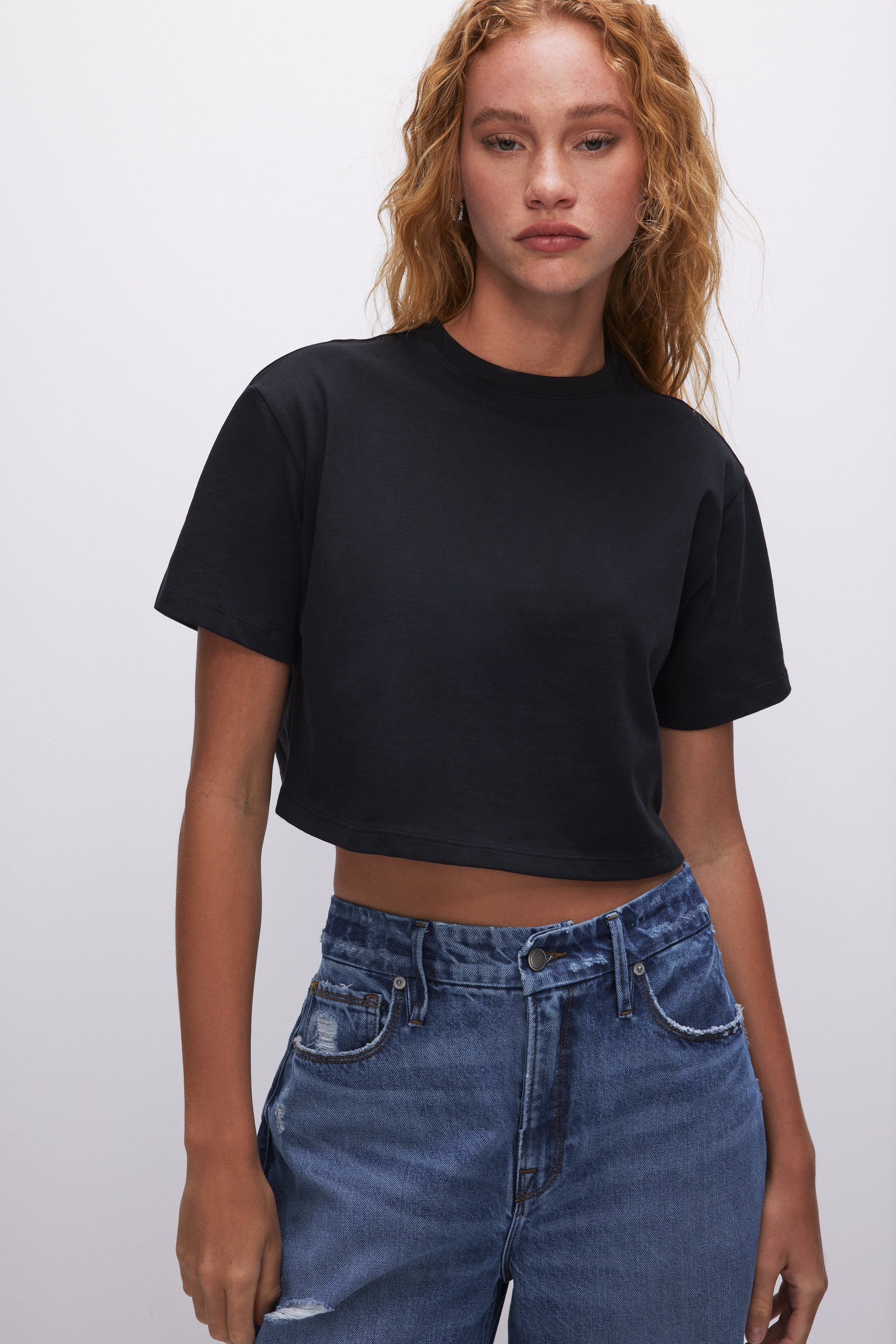 COTTON CROPPED TEE | BLACK001 - GOOD AMERICAN | Good American