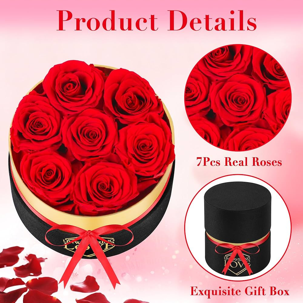 POMINEL Valentines Day Gift for Her Red 7Pcs Eternal Preserved Roses Flowers in a Box Anniversary... | Amazon (US)