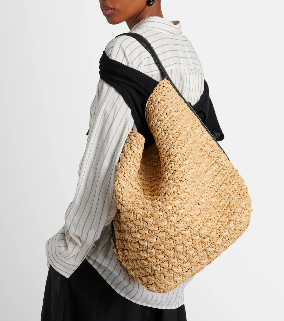 Leather-trimmed raffia and paper bucket bag | Mytheresa (US/CA)