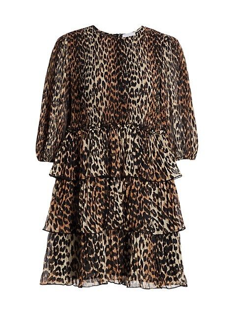 Pleated Georgette Leopard Ruffle Babydoll Dress | Saks Fifth Avenue