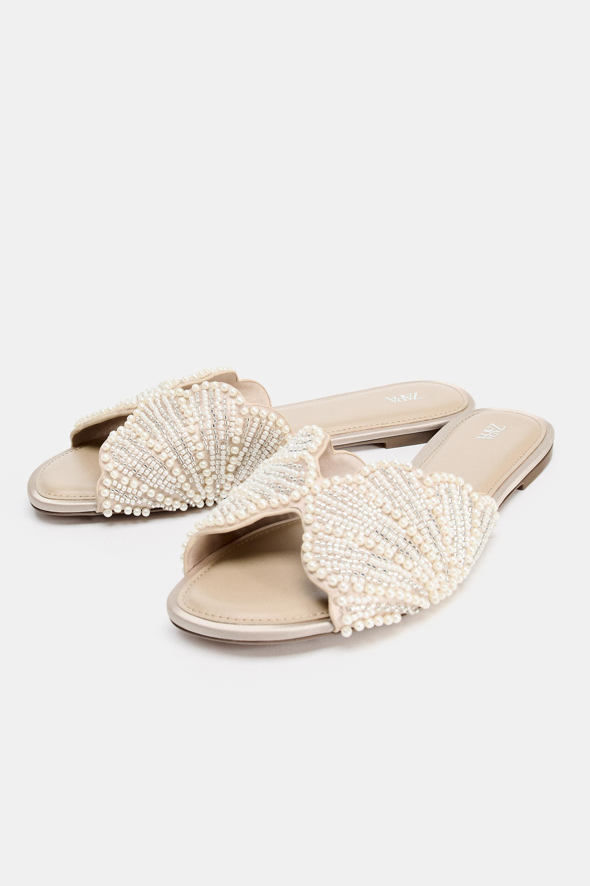 FLAT SLIDE SANDALS WITH SHINY APPLIQU\u00c9S | Zara UK